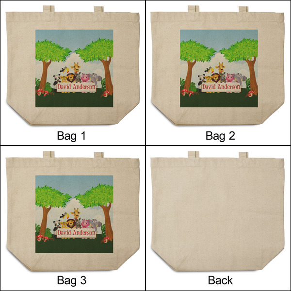 Animals 3 Reusable Cotton Grocery Bags - Front & Back View