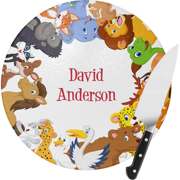 Custom Animals Round Glass Cutting Board - Small (Personalized)