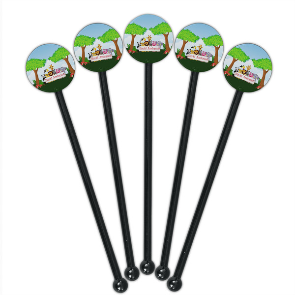 Animals Black Plastic 5.5" Stir Stick - Round - Fan View