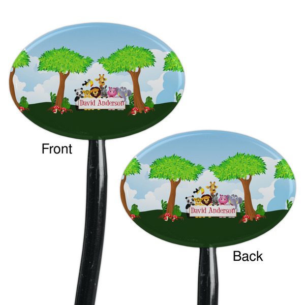Animals Black Plastic 7" Stir Stick - Double Sided - Oval - Front & Back