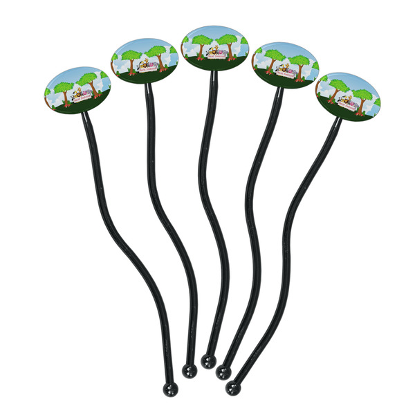 Animals Black Plastic 7" Stir Stick - Oval - Fan