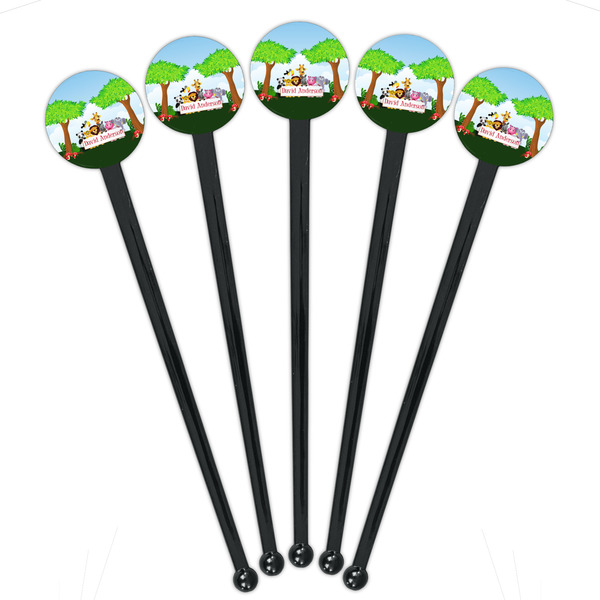 Animals Black Plastic 7" Stir Stick - Round - Fan View