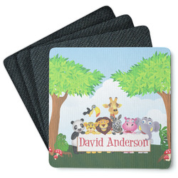 Animals Square Rubber Backed Coasters - Set of 4 w/ Name or Text