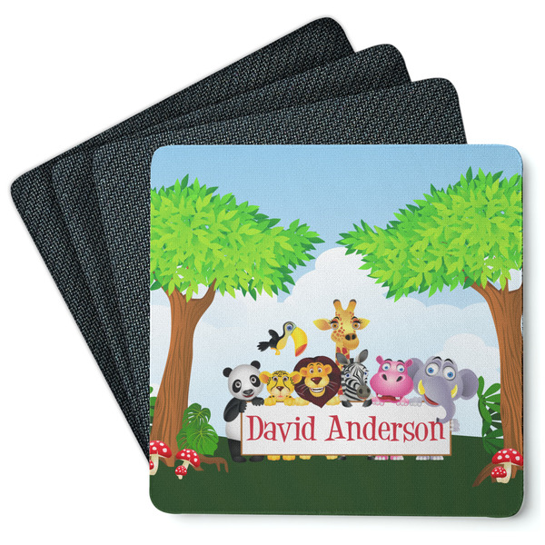Custom Animals Square Rubber Backed Coasters - Set of 4 w/ Name or Text