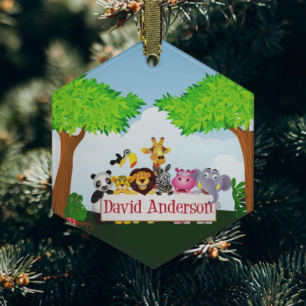 Animals Frosted Glass Ornament - Hexagon (Lifestyle)