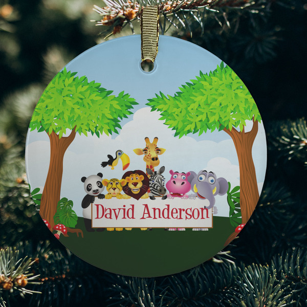 Animals Frosted Glass Ornament - Round (Lifestyle)