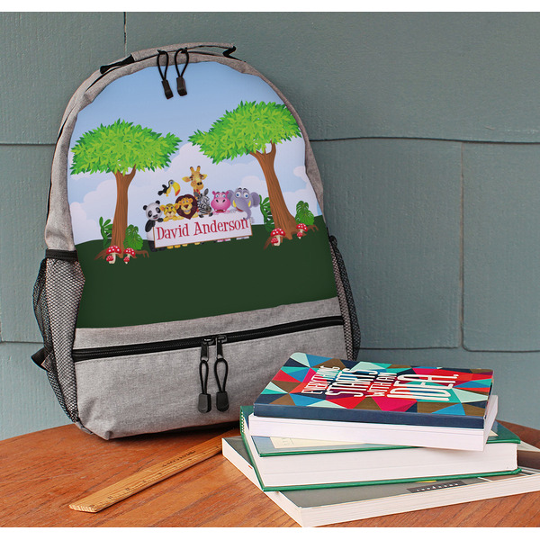 Animals Large Backpack - Gray - On Desk