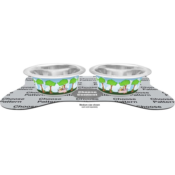 Animals Metal Pet Bowls - On Dog Bone Shaped Mat