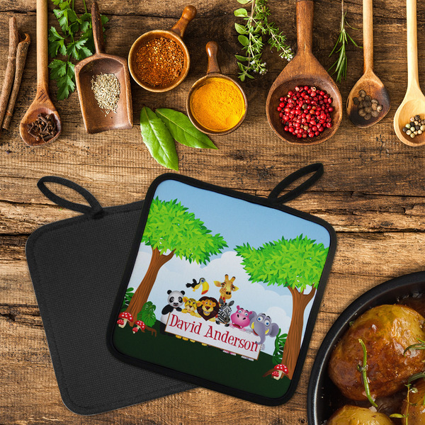 Animals Neoprene Pot Holder - Set of 2  LIFESTYLE (Flatlay)