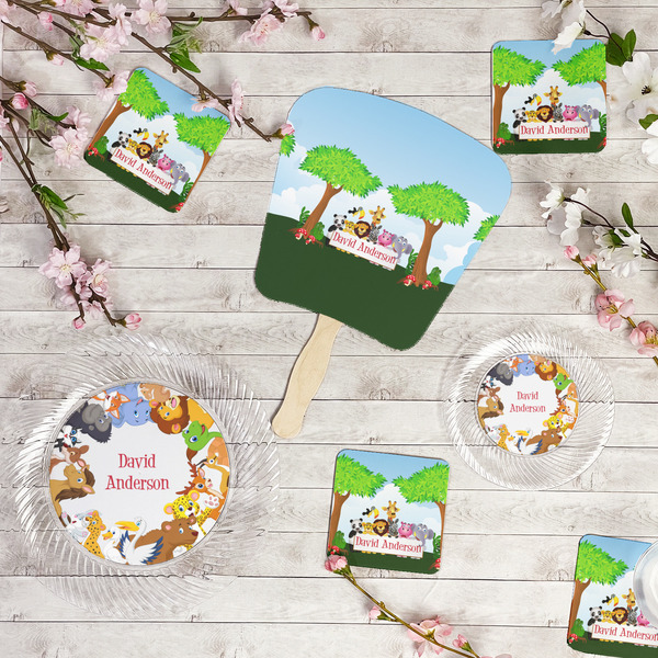 Animals Party Supplies Combination Image - All items - Plates, Coasters, Fans