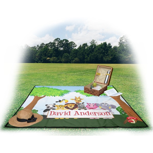 Animals Picnic Blanket - with Basket Hat and Book - in Use