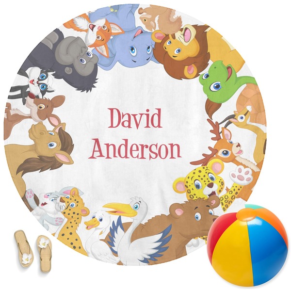 Custom Animals Round Beach Towel (Personalized)