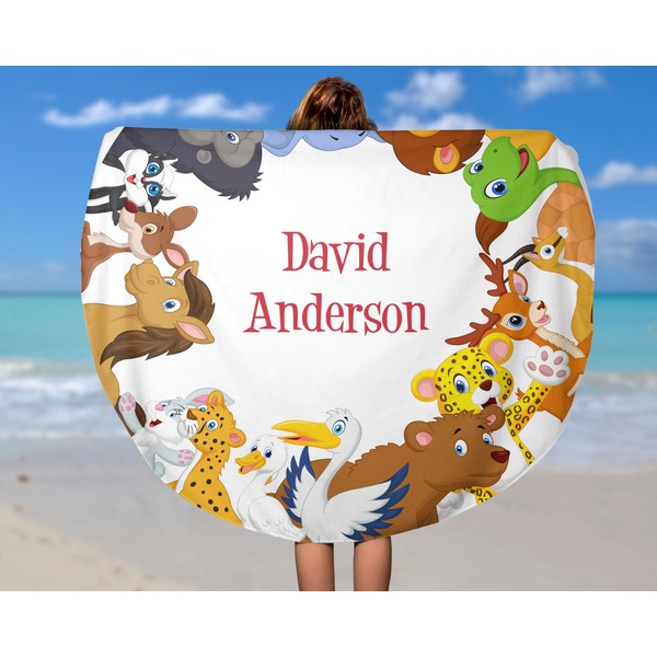 Animals Round Beach Towel - In Use