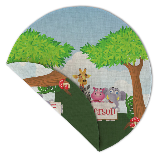 Animals Round Linen Placemats - Front (folded corner double sided)