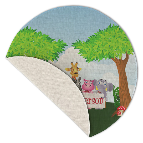 Animals Round Linen Placemats - Front (folded corner single sided)