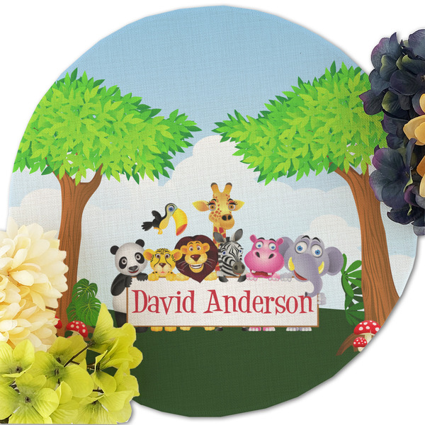 Animals Round Linen Placemats - Front (w flowers)