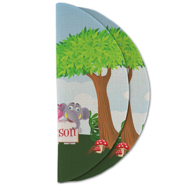 Animals Round Linen Placemats - HALF FOLDED (double sided)