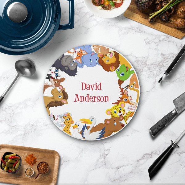 Animals Round Stone Trivet - In Context View