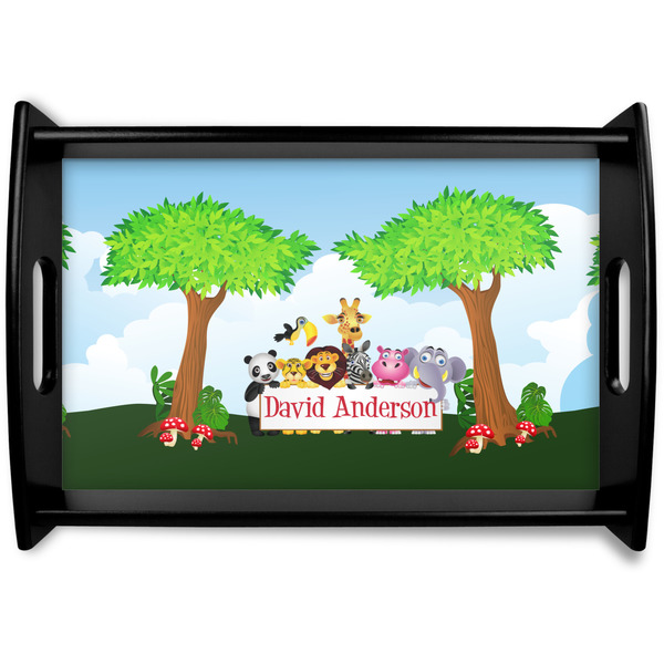 Custom Animals Black Wooden Tray - Small w/ Name or Text