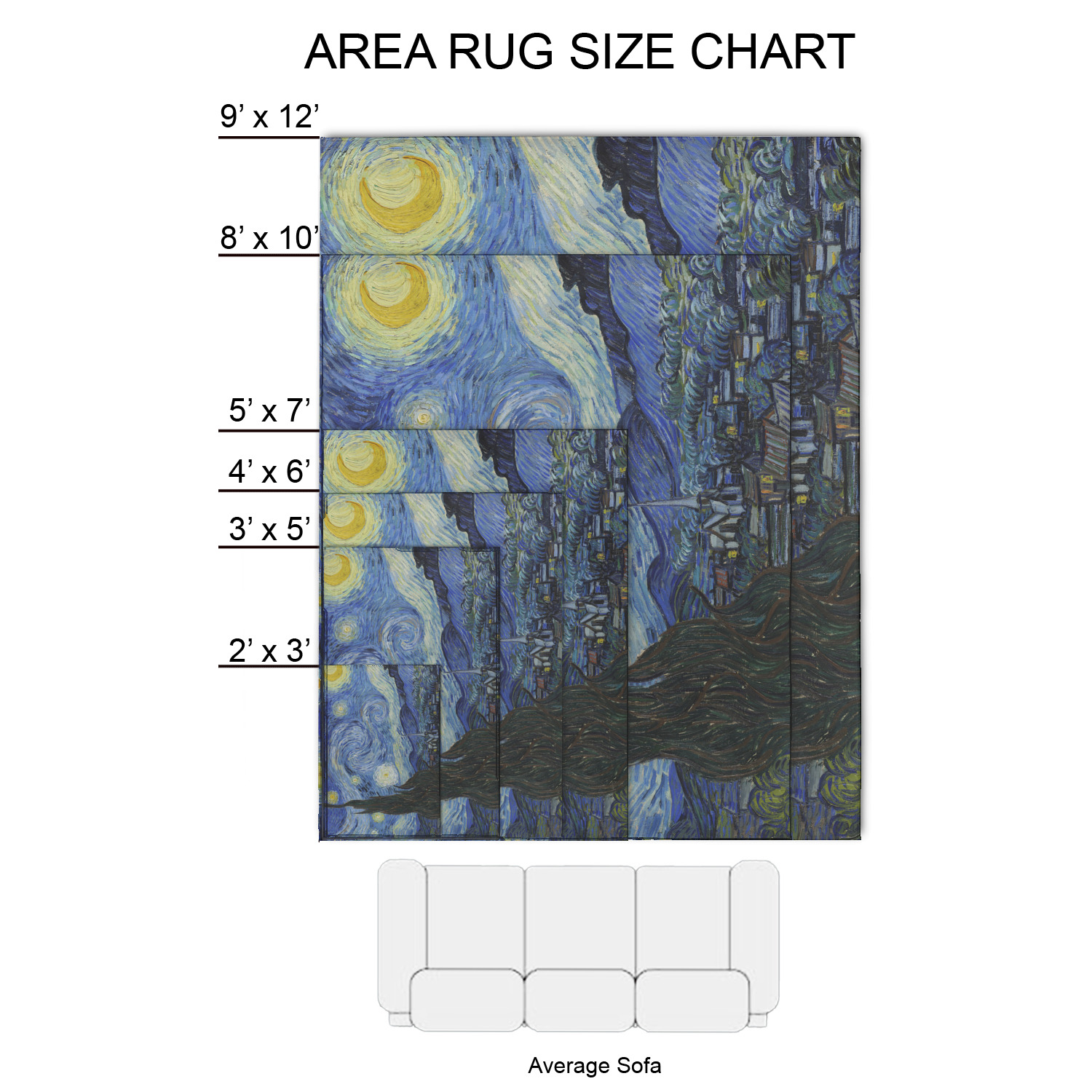 3 sizes to Choose Area Rug Van Gogh Starry Night Paintings Room Carpet 