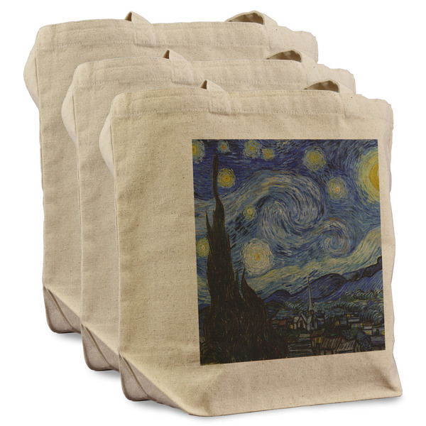 Custom The Starry Night (Van Gogh 1889) Reusable Cotton Grocery Bags - Set of 3