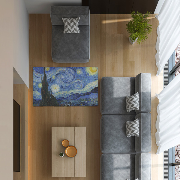 The Starry Night (Van Gogh 1889) 3'x5' Indoor Area Rugs - IN CONTEXT