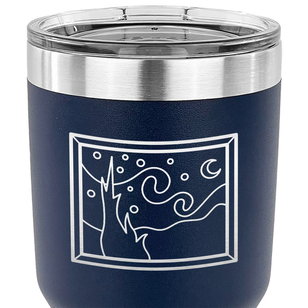 The Starry Night (Van Gogh 1889) 30 oz Stainless Steel Ringneck Tumbler - Navy - CLOSE UP