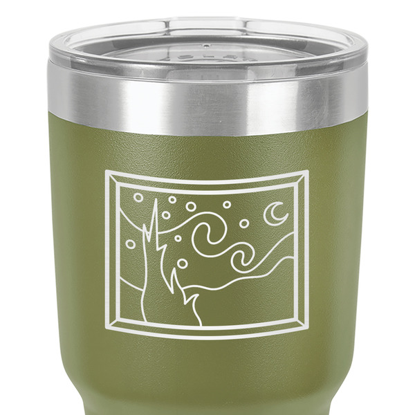 The Starry Night (Van Gogh 1889) 30 oz Stainless Steel Ringneck Tumbler - Olive - Close Up