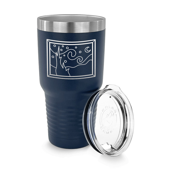 The Starry Night (Van Gogh 1889) 30 oz Stainless Steel Ringneck Tumblers - Navy - LID OFF