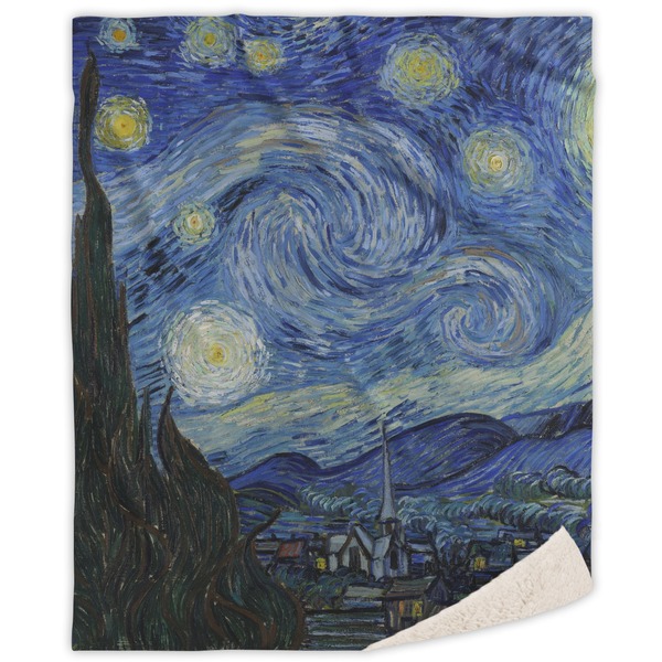 Custom The Starry Night (Van Gogh 1889) Sherpa Throw Blanket - 60"x80"