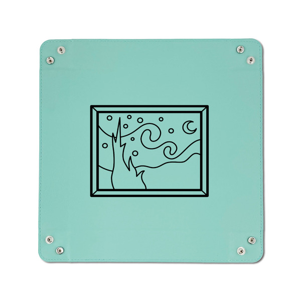 The Starry Night (Van Gogh 1889) 6" x 6" Teal Leatherette Snap Up Tray - APPROVAL