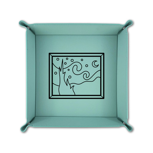 The Starry Night (Van Gogh 1889) 6" x 6" Teal Leatherette Snap Up Tray - FOLDED UP