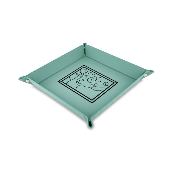 Custom The Starry Night (Van Gogh 1889) Faux Leather Dice Tray - 6" x 6" - Teal