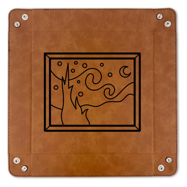 The Starry Night (Van Gogh 1889) 9" x 9" Leatherette Snap Up Tray - APPROVAL (FLAT)