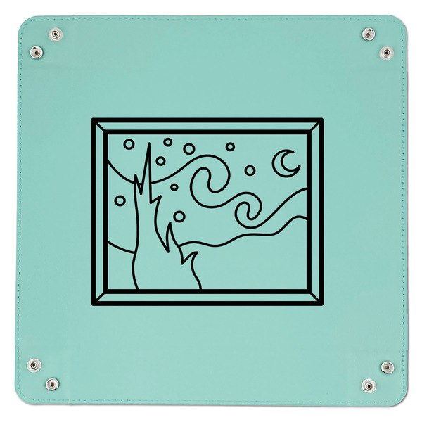 The Starry Night (Van Gogh 1889) 9" x 9" Teal Leatherette Snap Up Tray - APPROVAL