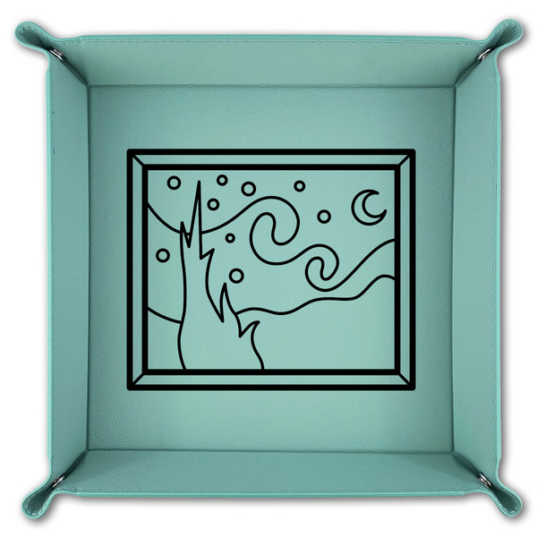The Starry Night (Van Gogh 1889) 9" x 9" Teal Leatherette Snap Up Tray - FOLDED