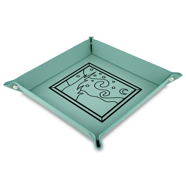 Custom The Starry Night (Van Gogh 1889) 9" x 9" Teal Faux Leather Valet Tray