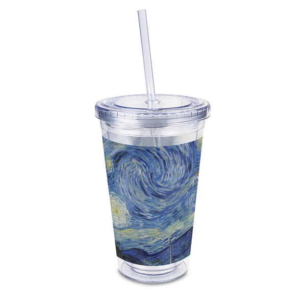 Custom The Starry Night (Van Gogh 1889) 16oz Double Wall Acrylic Tumbler with Lid & Straw - Full Print