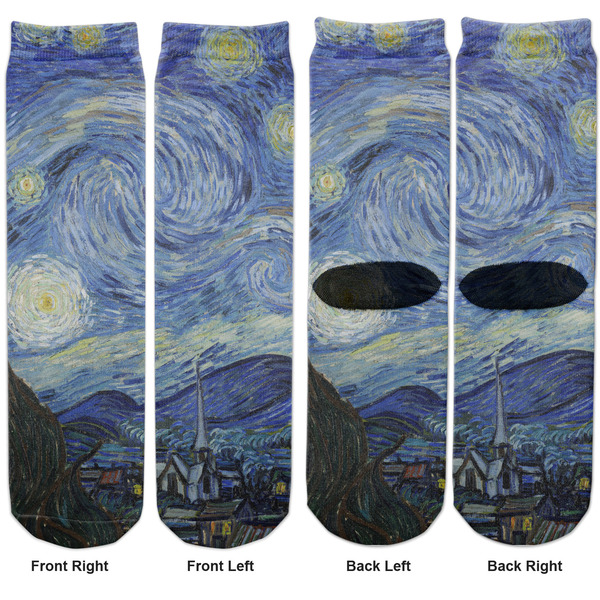 The Starry Night (Van Gogh 1889) Adult Crew Socks - Double Pair - Front and Back - Apvl