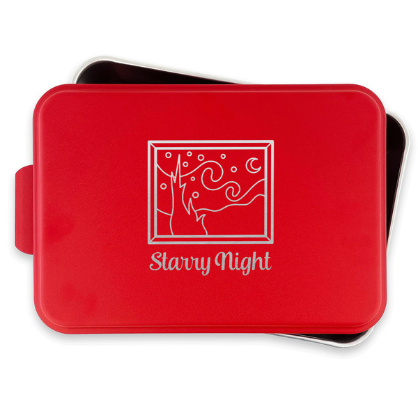 The Starry Night (Van Gogh 1889) Aluminum Baking Pan - Red Lid - FRONT w/lif off