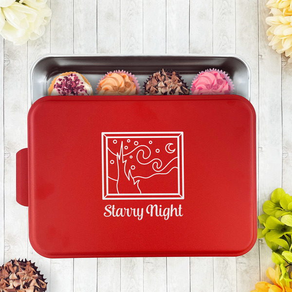 The Starry Night (Van Gogh 1889) Aluminum Baking Pan - Red Lid - LIFESTYLE