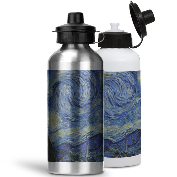 The Starry Night (Van Gogh 1889) Aluminum Water Bottles - MAIN (white &silver)