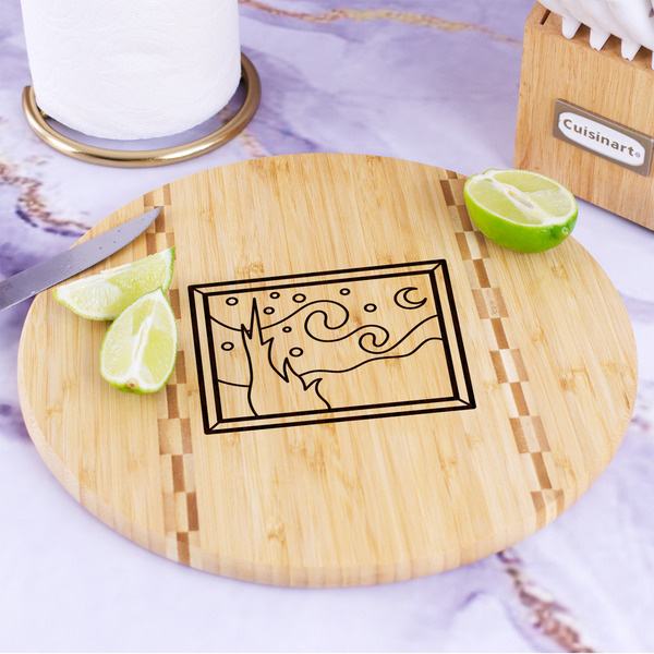 The Starry Night (Van Gogh 1889) Bamboo Cutting Board - In Context