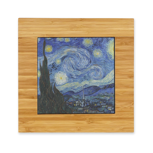 Custom The Starry Night (Van Gogh 1889) Bamboo Trivet with Ceramic Tile Insert