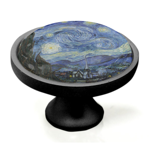 The Starry Night (Van Gogh 1889) Black Custom Cabinet Knob (Side)