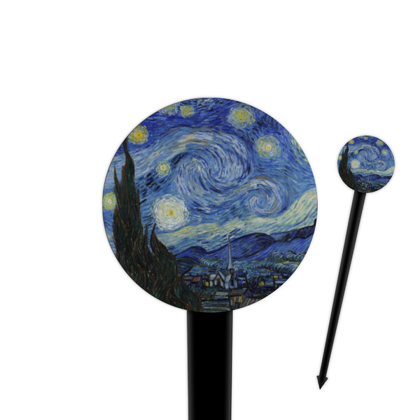 Custom The Starry Night (Van Gogh 1889) 4" Round Plastic Food Picks - Black - Single Sided