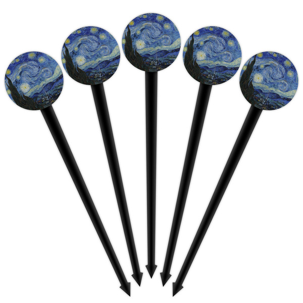 The Starry Night (Van Gogh 1889) Black Plastic 4" Food Pick - Round - Fan View