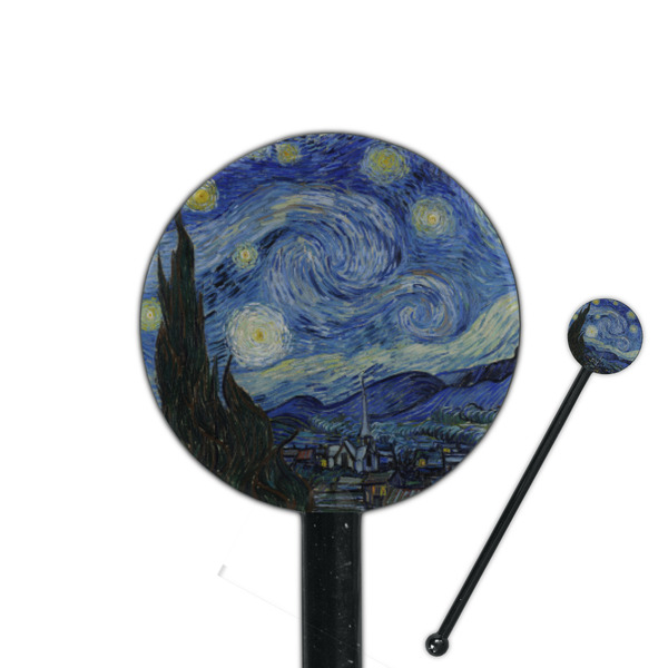 Custom The Starry Night (Van Gogh 1889) 5.5" Round Plastic Stir Sticks - Black - Single Sided