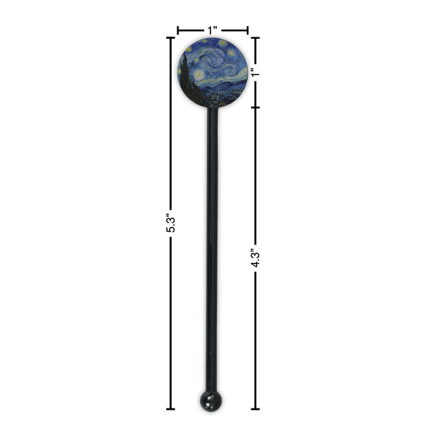 The Starry Night (Van Gogh 1889) Black Plastic 5.5" Stir Stick - Round - Dimensions