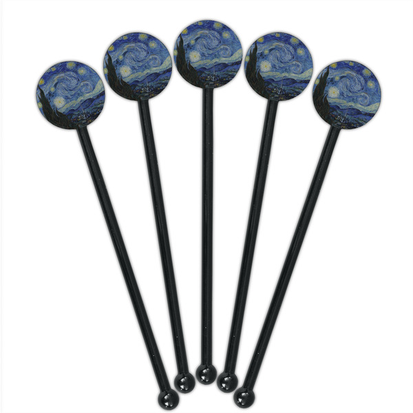 The Starry Night (Van Gogh 1889) Black Plastic 5.5" Stir Stick - Round - Fan View
